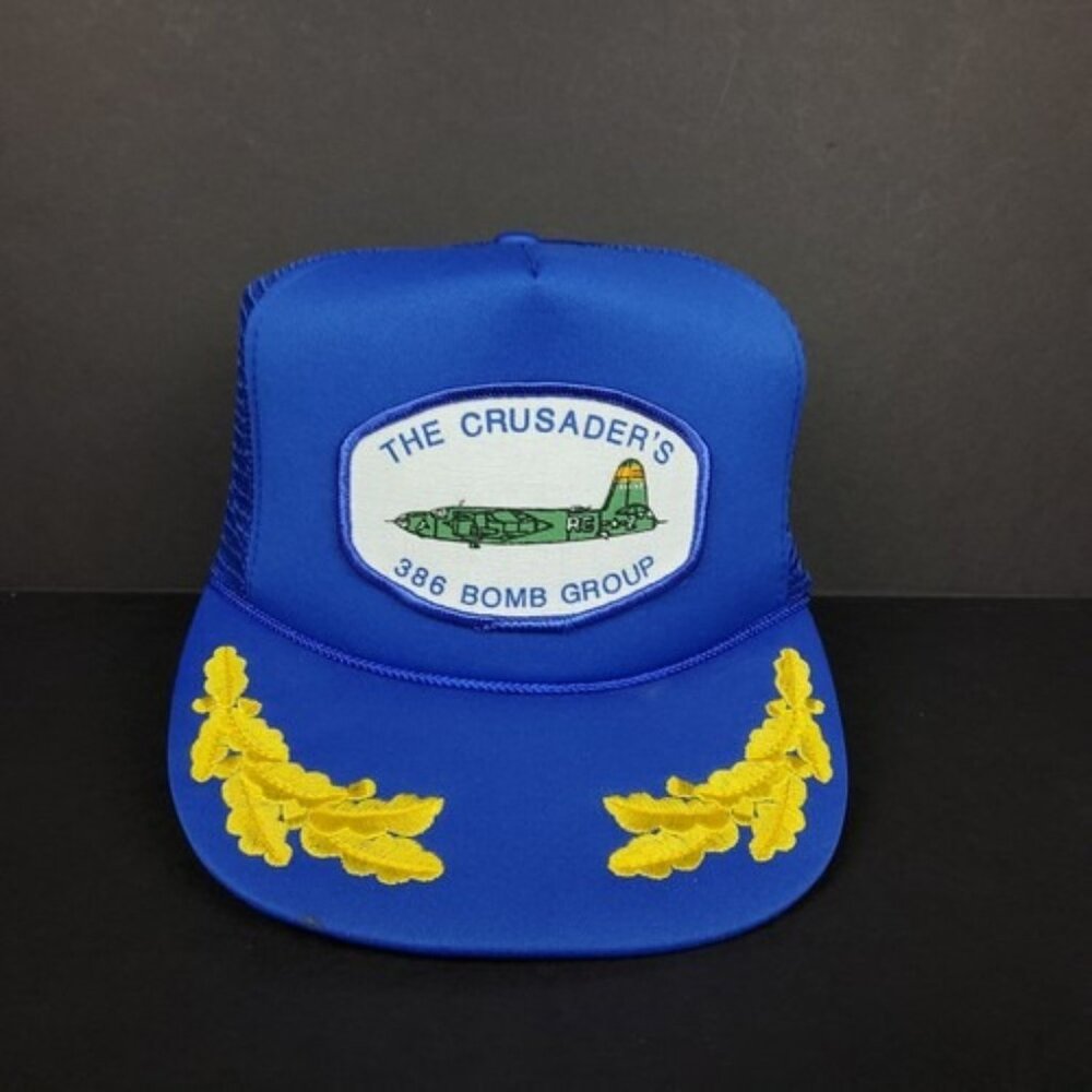 Vintage Mohr's The Crusader's 386 Bomb Group Military Blue Snapback Hat Meshback
